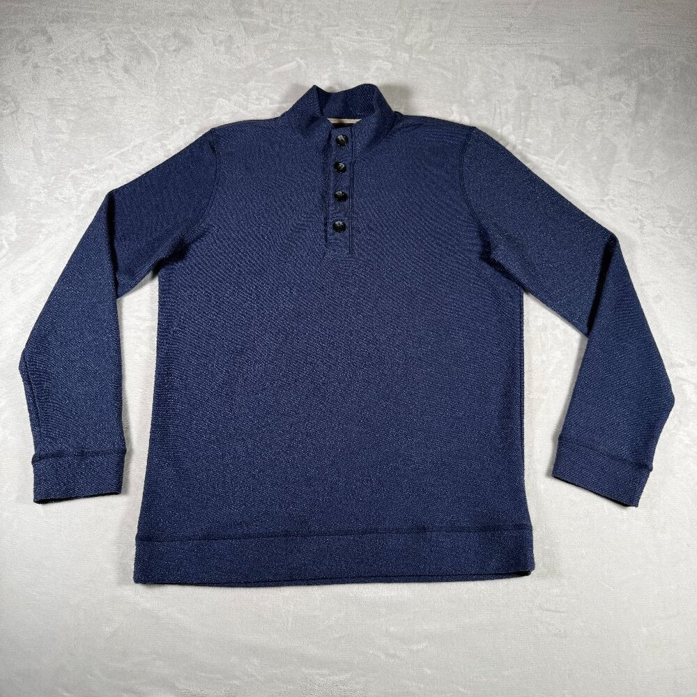 Marine Layer Sweater Men Size L Blue Long Sleeve Pullover Mock Neck 1/3 Button